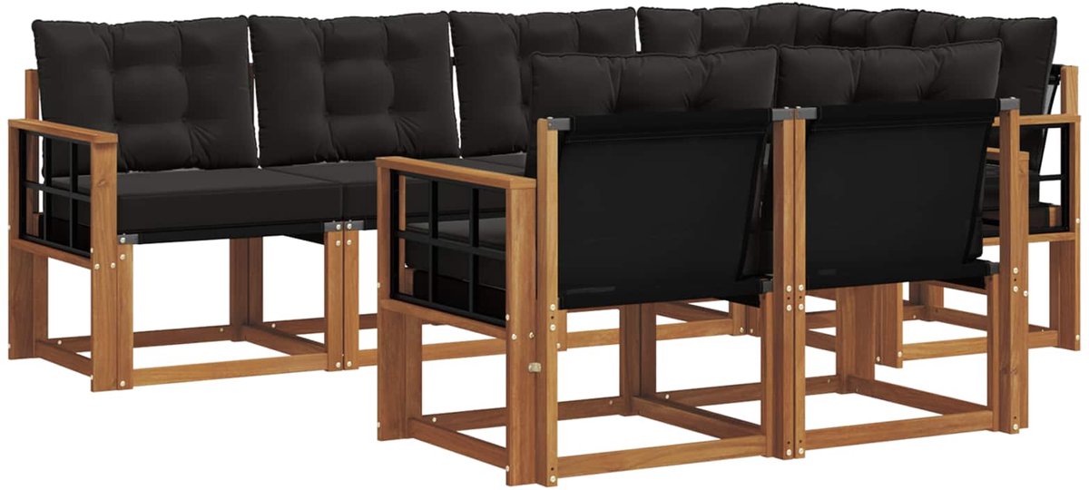 vidaXL Buiten - bank - set - 7 - st - Natuurlijk - en - zwart Natuurlijk en zwart