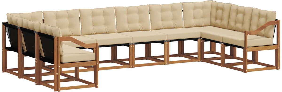 vidaXL Buiten - bank - set - 10 - st - 10-zits - Natuurlijk - en - Beige Natuurlijk en Beige