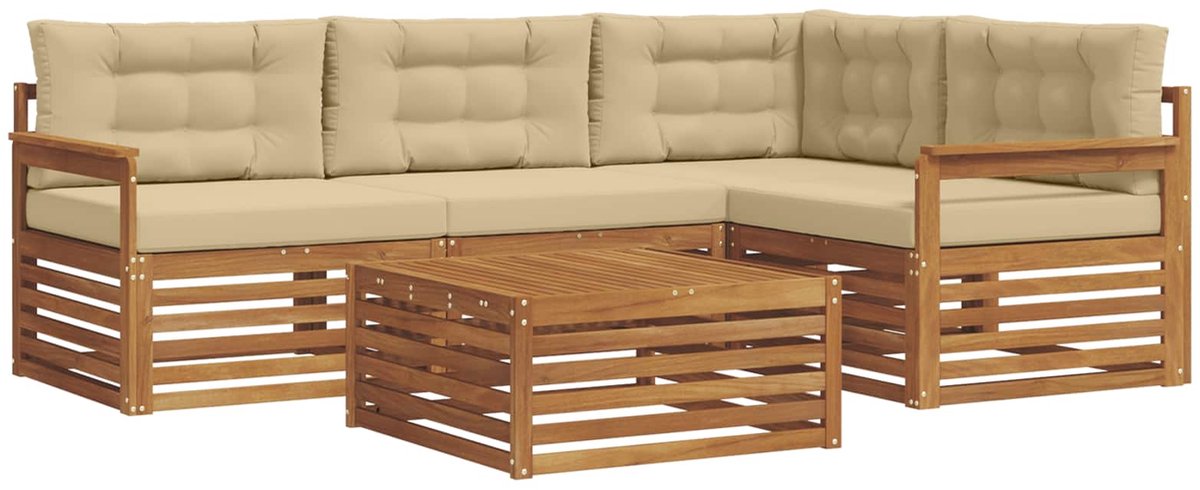 vidaXL Buiten - bank - set - 5 - st - 4-zits - Natuurlijk - en - Beige Natuurlijk en Beige