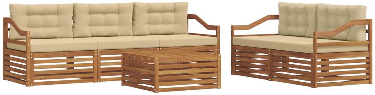 vidaXL Buiten - bank - set - 6 - st - 5-zits - Natuurlijk - en - Beige Natuurlijk en Beige
