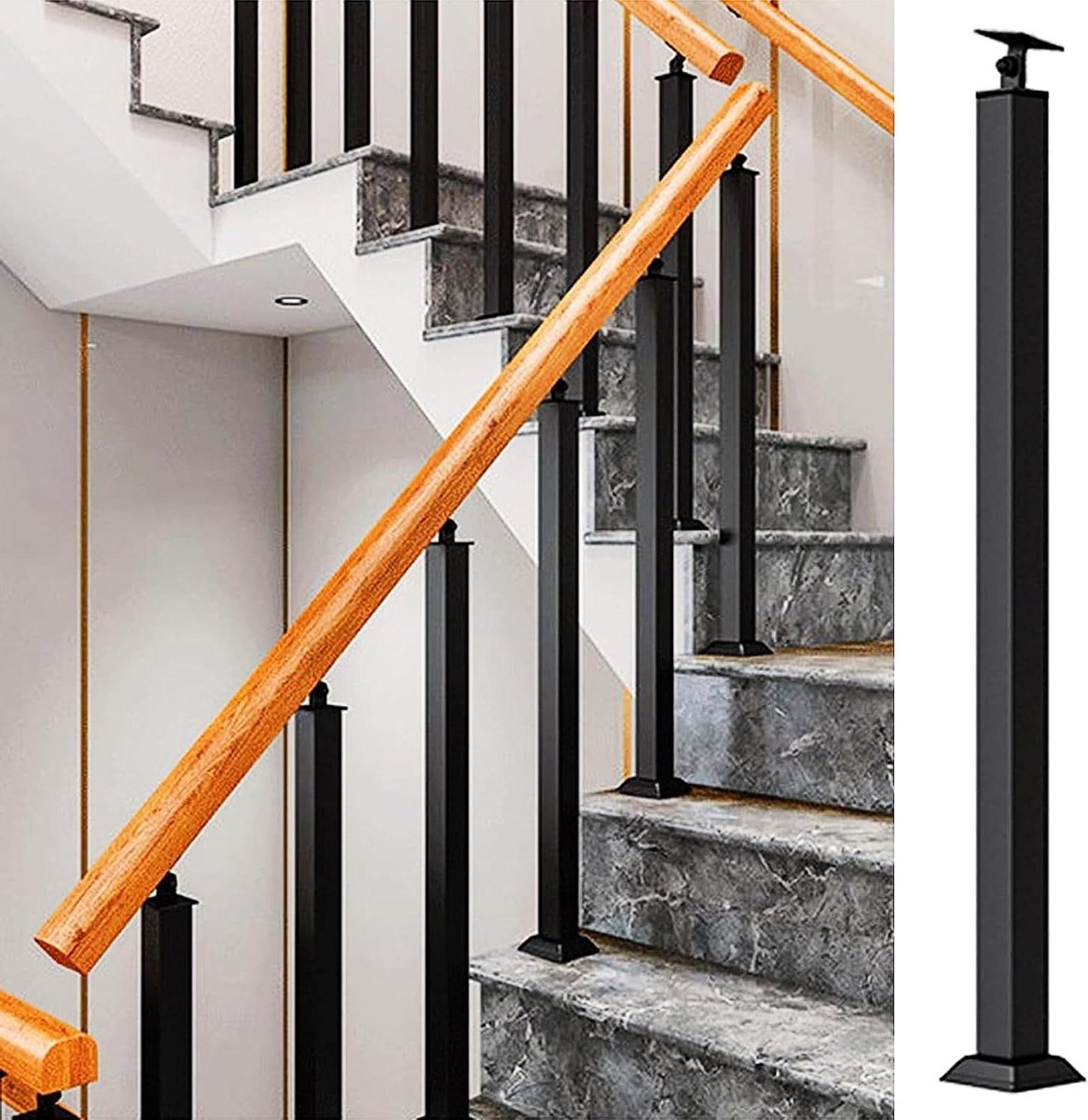 Trapleuningpaal Smeedijzer - Leuninghouder Balustrade - Trappen Beveiligen - Verstelbare Hoek - 75 cm - Zwart
