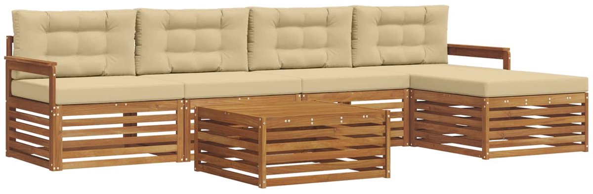 vidaXL Buiten - bank - set - 6 - st - 5-zits - Natuurlijk - en - Beige Natuurlijk en Beige