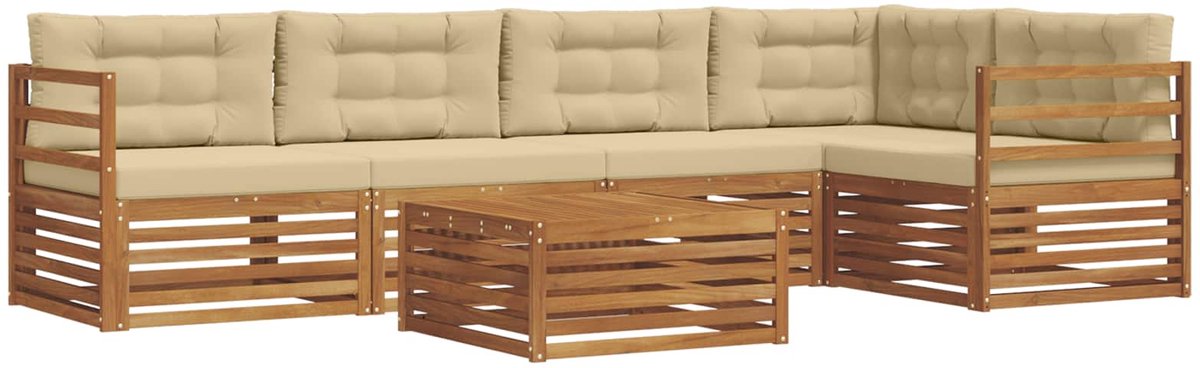 vidaXL Buiten - bank - set - 6 - st - 5-zits - Natuurlijk - en - Beige Natuurlijk en Beige