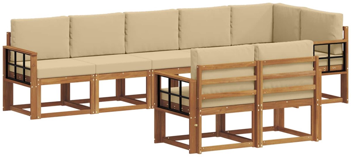 vidaXL Buiten - bank - set - 8 - st - 8-zits - Natuurlijk - en - Beige Natuurlijk en Beige