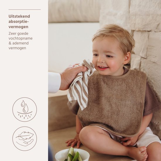 Meyco Baby Fat Stripe Monddoekjes - Jacquard Badstof - Taupe - 30x30cm - 6-pack van Meyco Baby — afbeelding 4