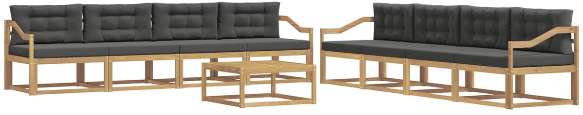 vidaXL Buiten - bank - set - 9 - st - 8-zits - Wit - en - antracietkleurig - Polyester Wit en antracietkleurig