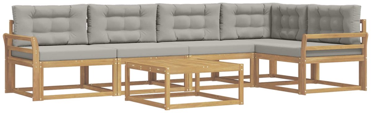 vidaXL Buiten - bank - set - 6 - st - 5-zits - Wit - en - Lichtgrijs - Polyester Wit en lichtgrijs
