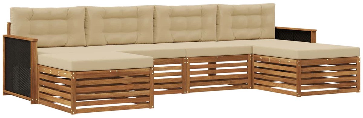 vidaXL Buiten - bank - set - 6 - st - 4-zits - Natuurlijk - en - Beige Natuurlijk en Beige