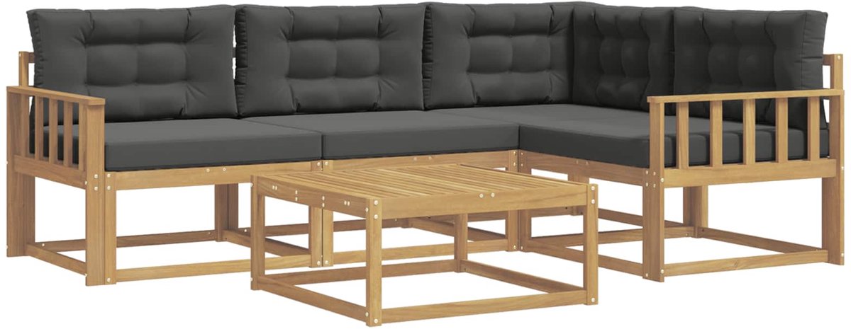 vidaXL Buiten - bank - set - 5 - st - Wit - en - antracietkleurig - Polyester Wit en antracietkleurig
