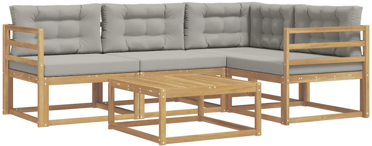 vidaXL Buiten - bank - set - 5 - st - Wit - en - Lichtgrijs - Polyester Wit en lichtgrijs
