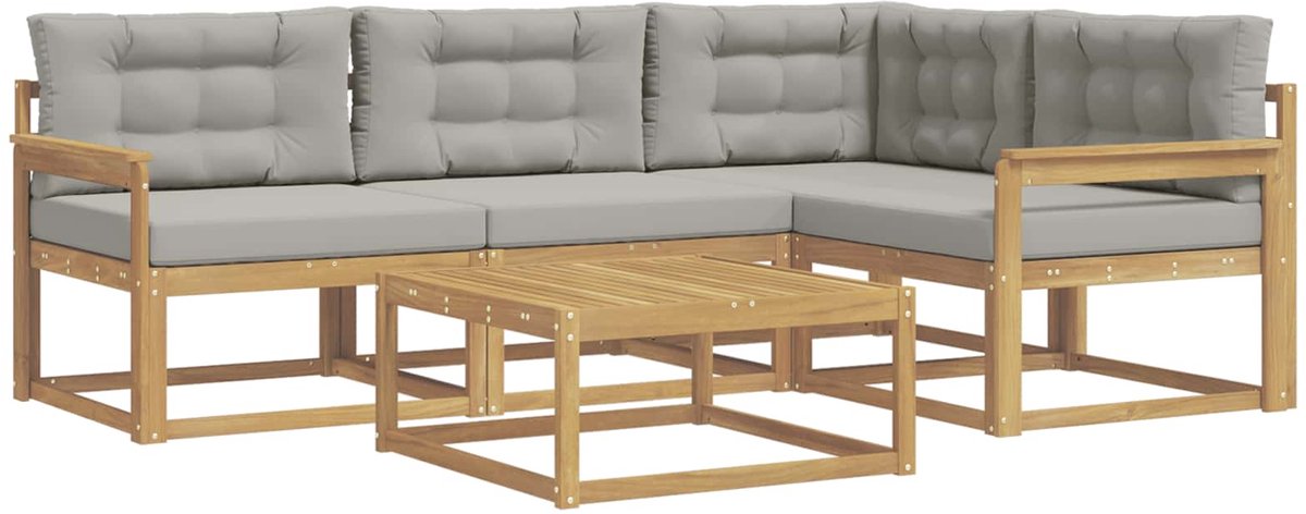 vidaXL Buiten - bank - set - 5 - st - Wit - en - Lichtgrijs - Polyester Wit en lichtgrijs