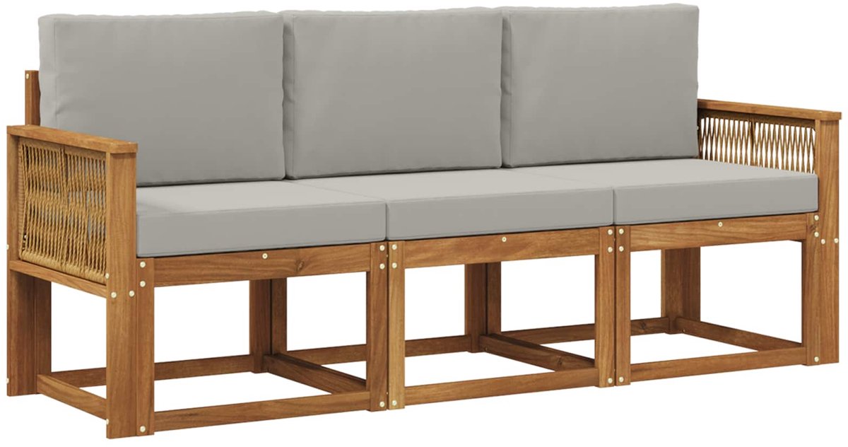vidaXL Buiten - bank - set - 3 - st - 3-zits - Naturel - en - lichtgrijs Naturel en lichtgrijs