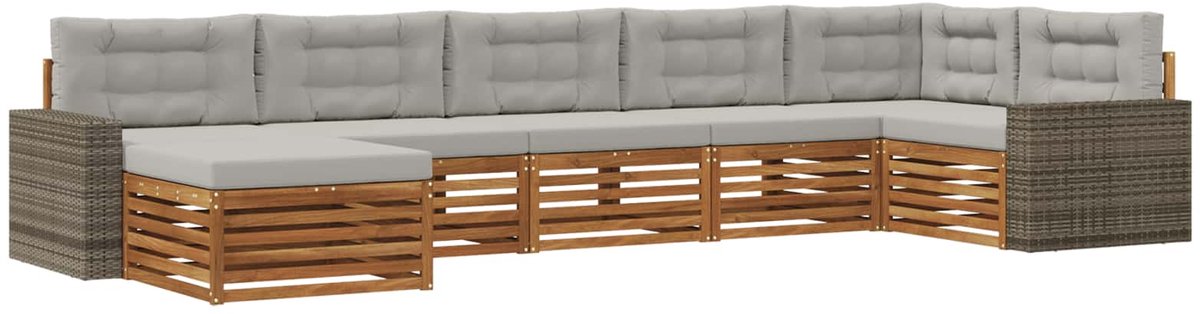 vidaXL Buiten - bank - set - 7 - st - 7-zits - Naturel - en - lichtgrijs Naturel en lichtgrijs