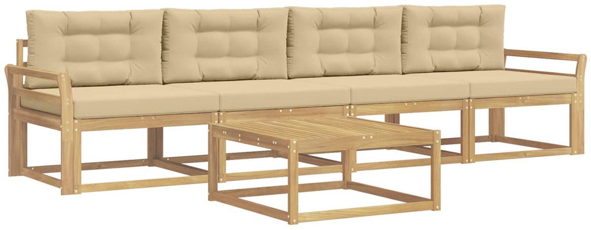 vidaXL Buiten - bank - set - 4 - st - 4-zits - Wit - en - Beige Wit en Beige