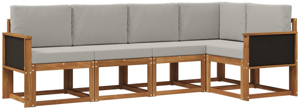 vidaXL Buiten - bank - set - 5 - st - 5-zits - Naturel - en - lichtgrijs Naturel en lichtgrijs