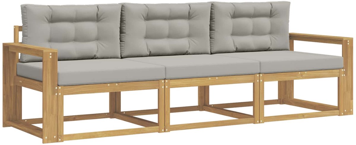 vidaXL Buiten - bank - set - 3 - st - Wit - en - Lichtgrijs - Polyester Wit en lichtgrijs