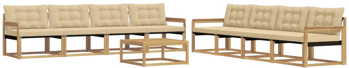 vidaXL Buiten - bank - set - 9 - st - 8-zits - Wit - en - Beige Wit en Beige