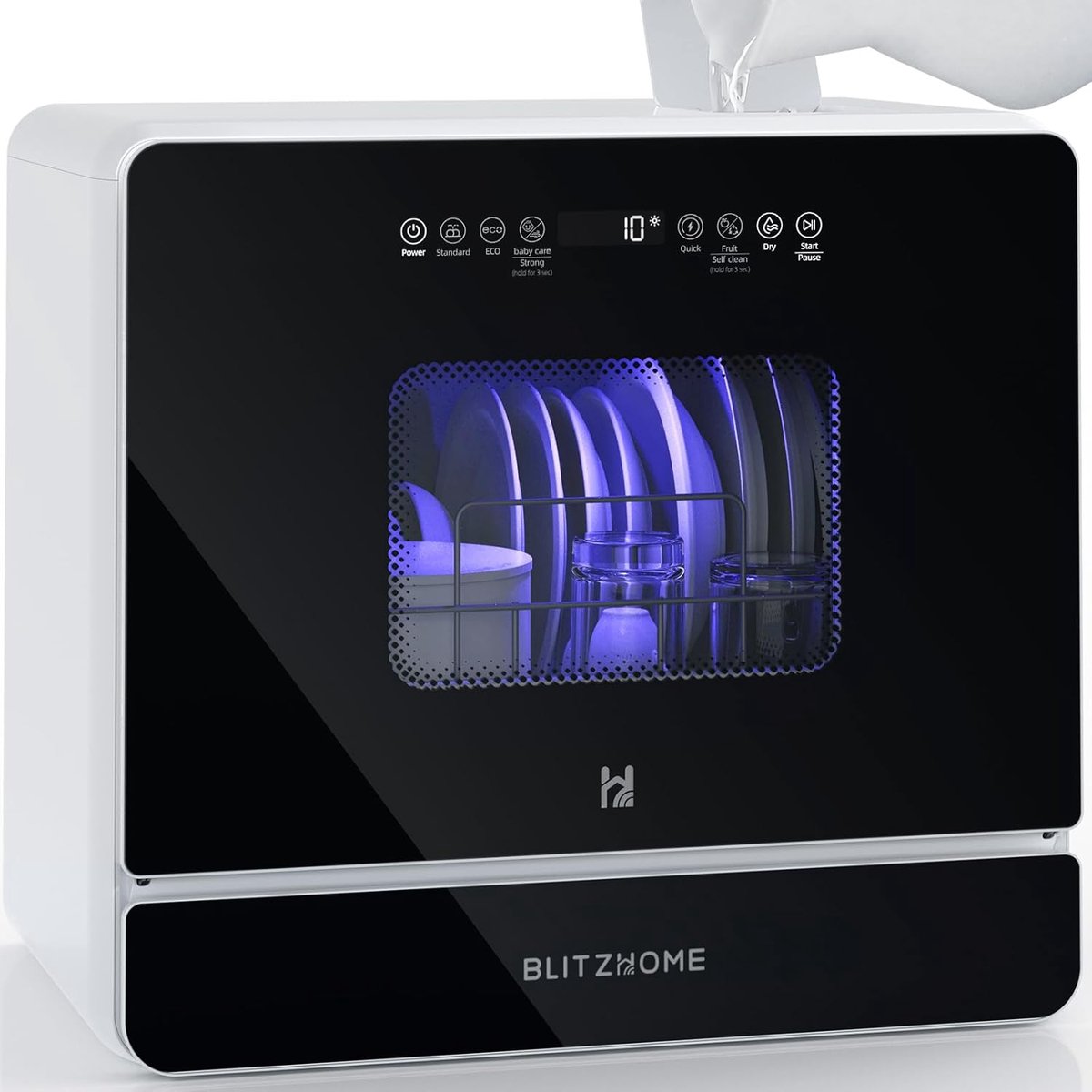 BLITZHOME Mini Vaatwasser – Draagbare Tafelvaatwasser met Touchbediening, 9 Programma's, 5,2L Tank, Droogfunctie, Startvertraging