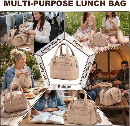 Lunchbox voor dames, gewatteerde lunchtas met verstelbare schouderband, geïsoleerde lunchtas voor werk, school, picknick en reizen. — afbeelding 5