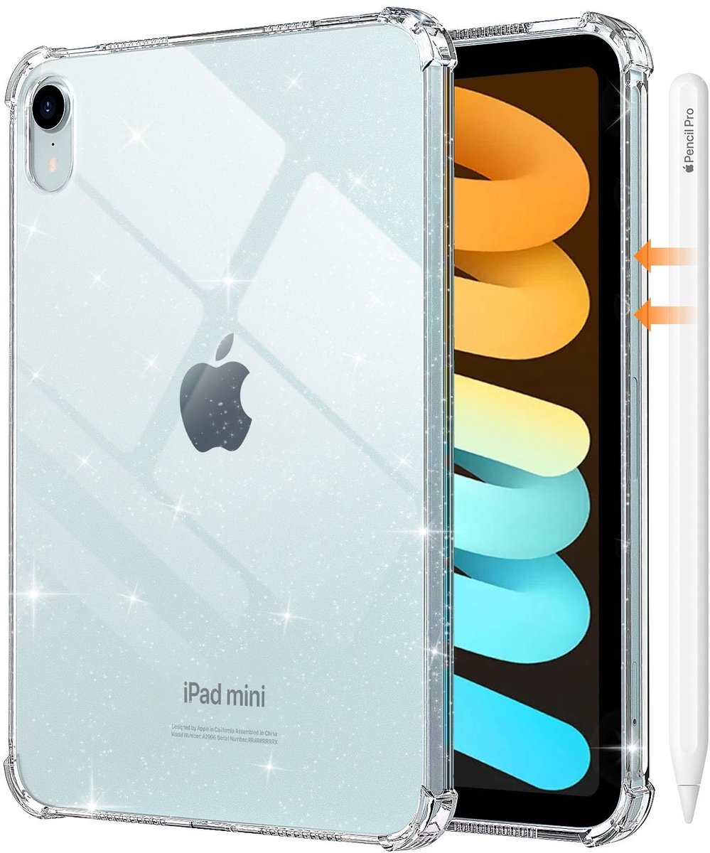 aladdien - iPad Mini 6 2021 - Draagbare bescherming - Transparante case - Soft TPU - Lichtgewicht en stijlvol - Geschikt voor iPad Mini 7 - Glitter ...