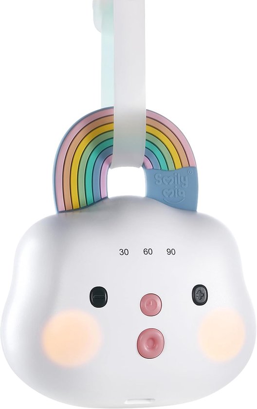 Smily Mia White Noise Machine Baby Draagbaar - Slaaphulp Baby met Nachtlampje en 14 Rustgevende Geluiden - 3 Timers - Geheugenfunctie - USB-C Oplaadbaar - 40 Uur Batterij - Wit