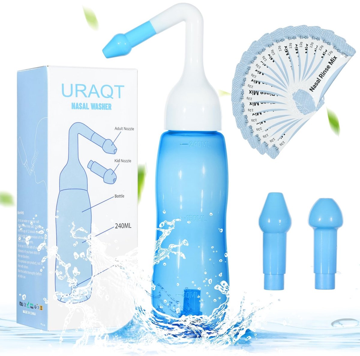 ONF3 - Neusspoelset - Neuswasreiniger - Sinusverlichting - Blauw - Sinusspoeling - Drukspoeling voor volwassenen en kinderen - 240 ml