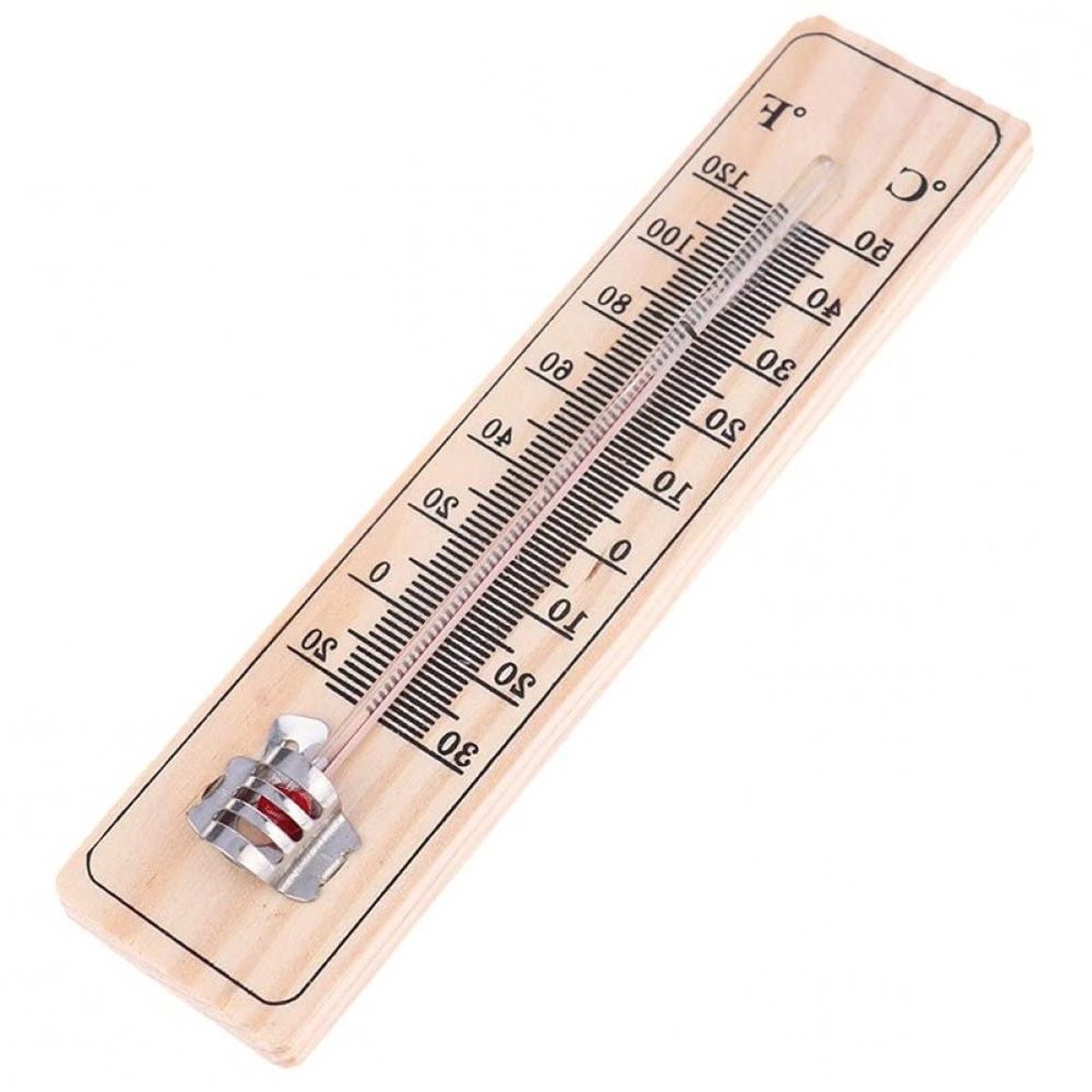 Houten Thermometer - Binnen en Buiten - Temperatuur Meten - Transparante Hoes - 22 x 4 cm - Houtkleur