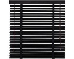 Horizontale Jaloezieën - Houten Raambekleding - Privacy Regelen - Massief Hout - B210cm x H100cm - Zwart