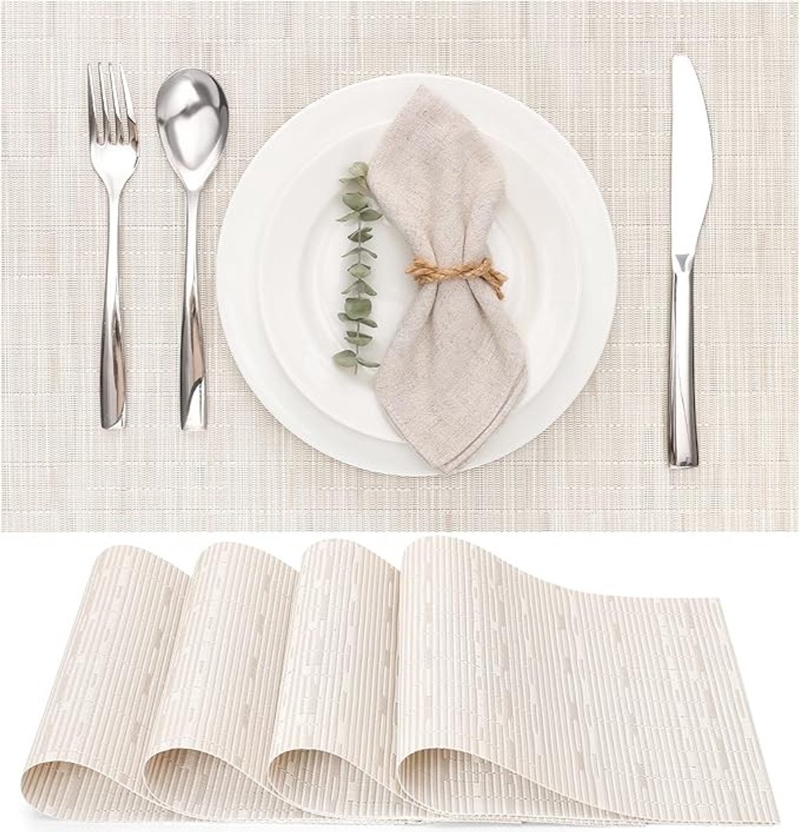 Set van 6 Vinyl Placemats Geweven - Hittebestendig en Wasbaar Tafelmatten