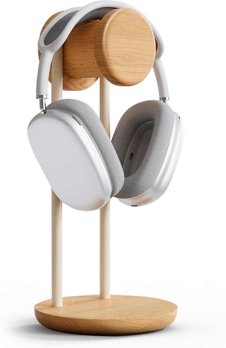 Hoofdtelefoonstandaard Hout Metaal - Headset Houder Bureau - Bureau Organisatie - Verzwaarde Basis Met Opbergruimte