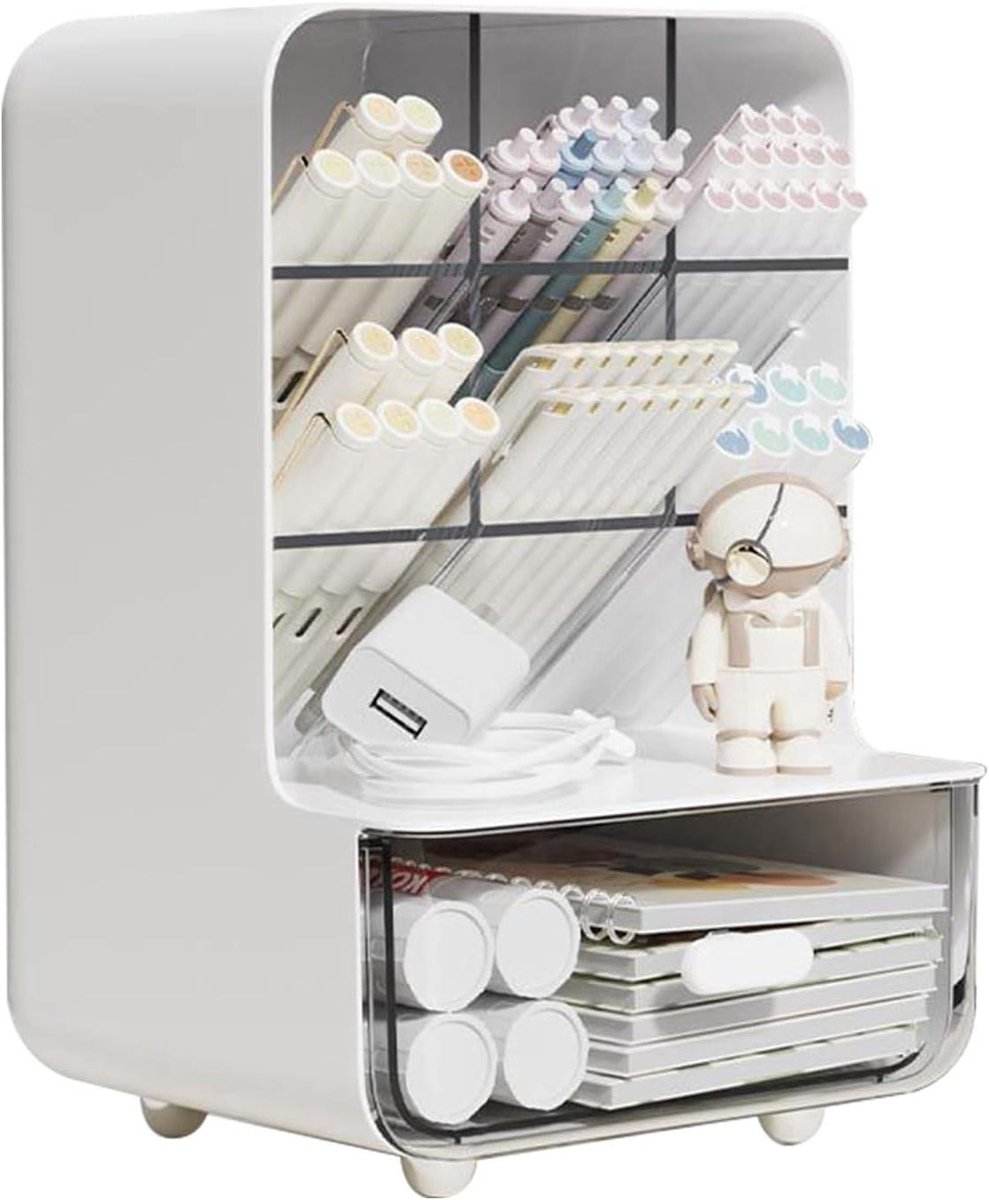 Bureau organizer - Opberger bureau - Bureau opruimen - Schuine penhouder - 15 x 14 x 22 cm - Wit