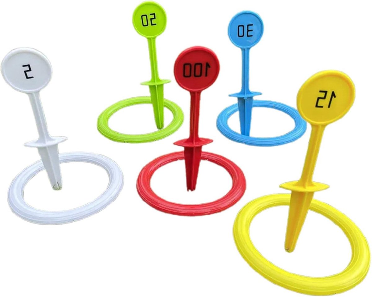 Ringwerpen Buitenspel - Ringwerp Spel - Coördinatie Ontwikkeling - Kleurgecodeerd Score - 25 x 6 x 6 cm - Kleurrijk