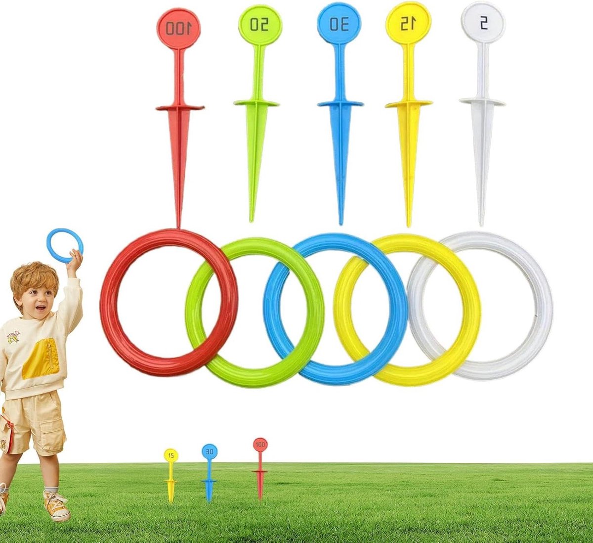 Ringwerpen Spel - Buitenspeelgoed Kinderen - Familie Samenzijn - Kleurgecodeerd Scorensysteem - 25 x 6 x 6 cm - Kleurrijk