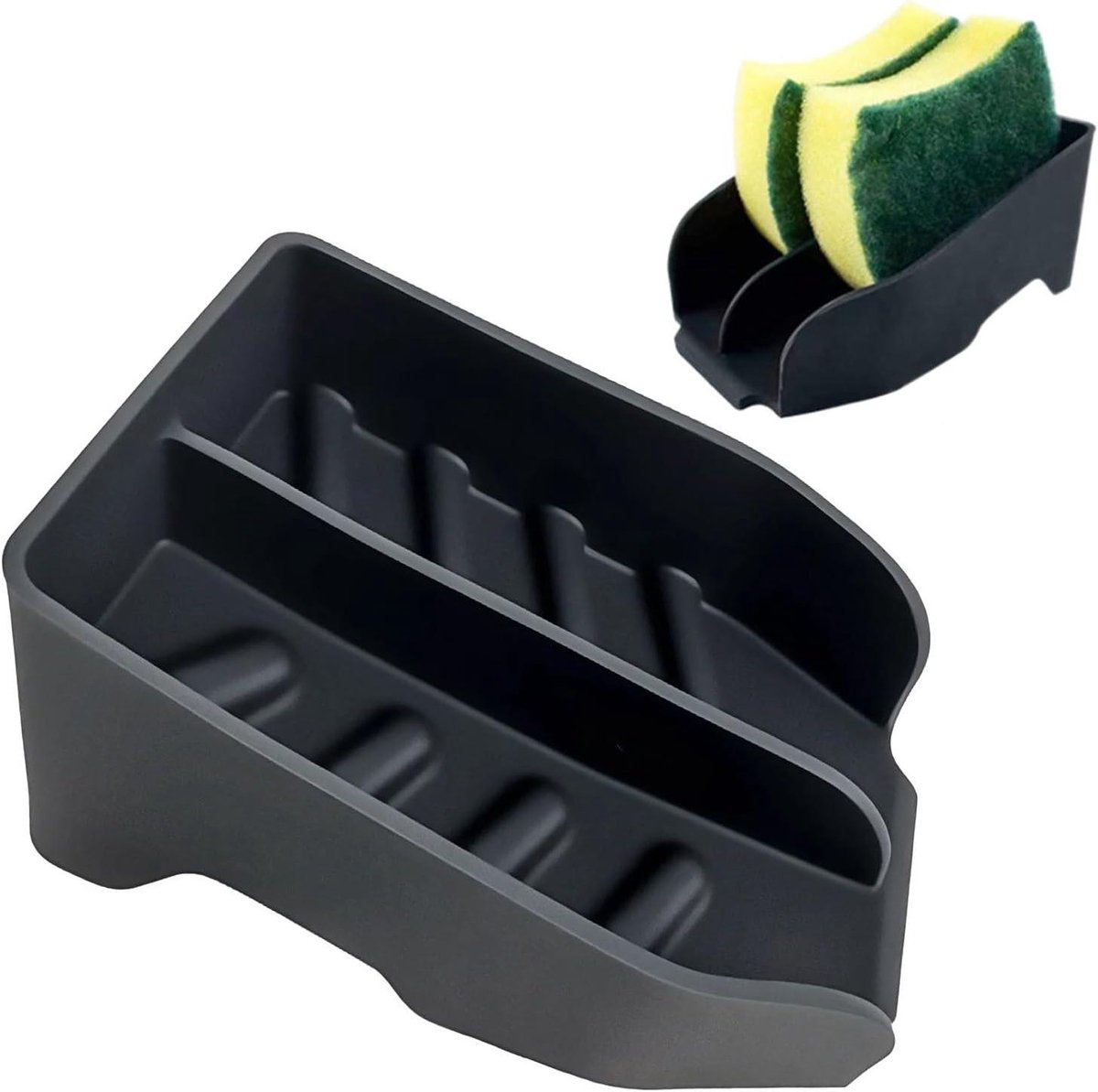 Spons Houder - Spons Organizer - Keuken Opruimen - Verhoogde Ventilatie - 15W x 8H cm - Zwart