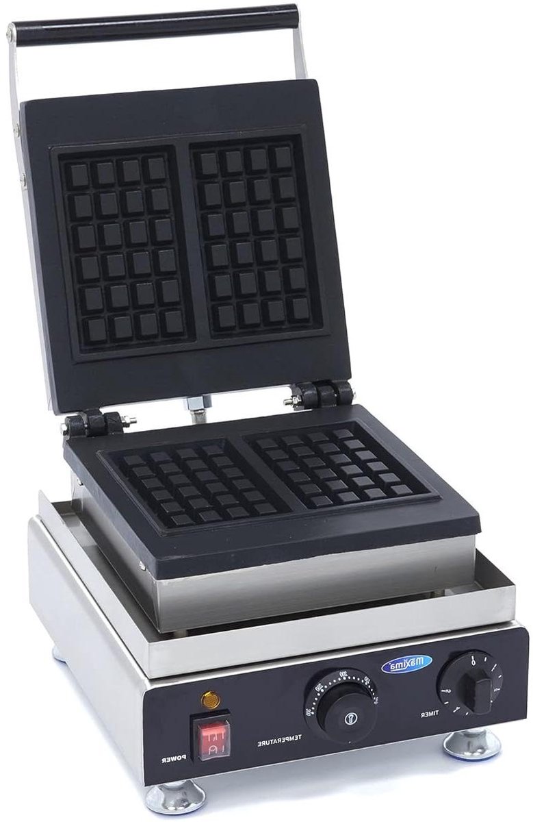 Wafelijzer - Dubbel Wafelapparaat - Verse Wafels Bakken - Twee Stuks Tegelijk - 38 x 30 x 26 cm - Zilver
