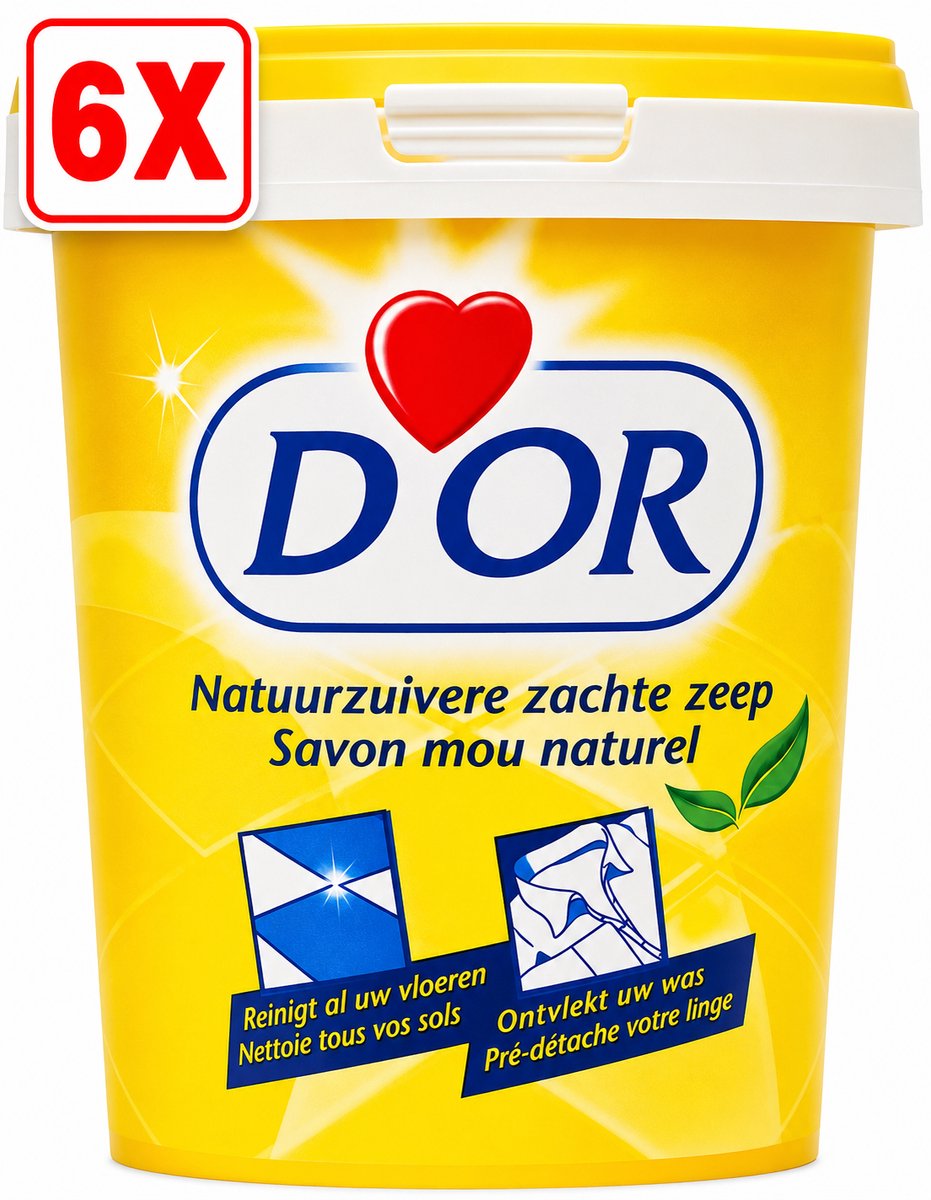 6 x D'Or - Natuurzuivere Zachte Zeep - Vast Zeepmiddel - Voor Vloeren en Was - 1 kg