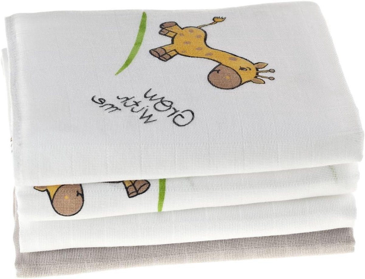 Hydrofiele Luiers - Spuugdoekjes Wasbare Luiers - Baby Verzorgen - Dubbel Geweven - 80x80cm - Wit Taupe Giraf