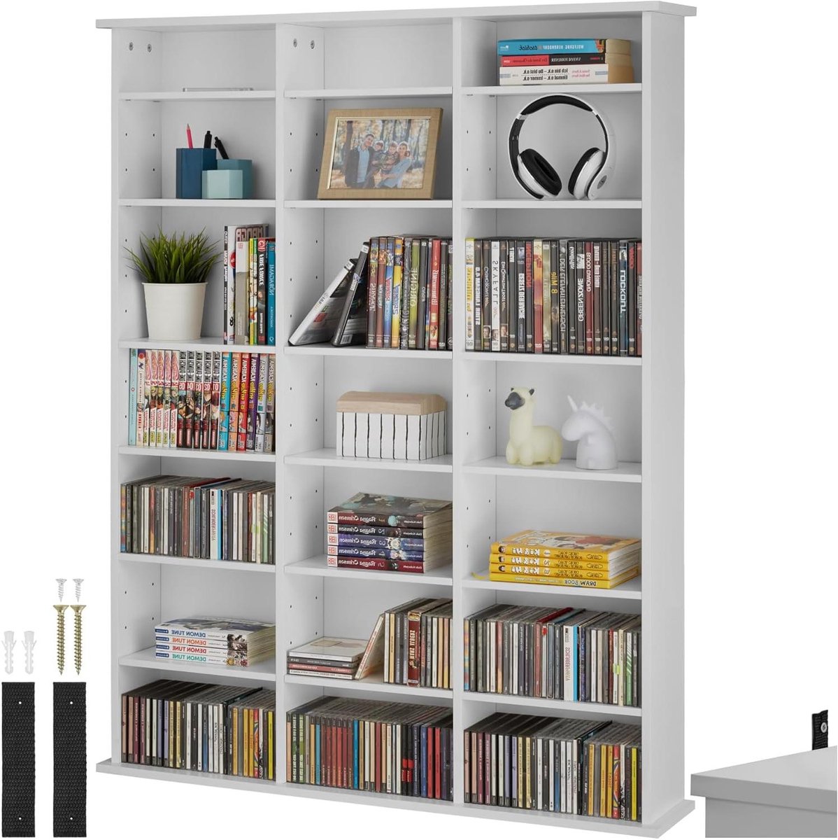 Mediakast - Opbergkast - Cd Dvd Opslag - 18 Verstelbare Planken - 1365 cm Hoog - Mat Wit