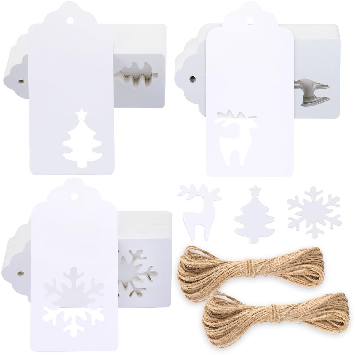 ONF3 - Kerstgeschenkhangers - Witte kerstlabels - 150 stuks - Grote papieren kersthanger - Cadeauhangers voor Kerstmis - Decoratie voor geschenken