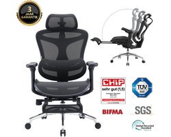 SIHOO Doro C300 JT Chaise de Bureau Ergonomique - Accoudoirs 3D - Soutien Lombaire Auto-Adaptatif - Mécanisme de Poids Intelligent - Dossier en Maille - 3 Positions d'Inclinaison - Certifié TUV/SGS - Jusqu'à 150kg - 70x69x128cm——Zwart