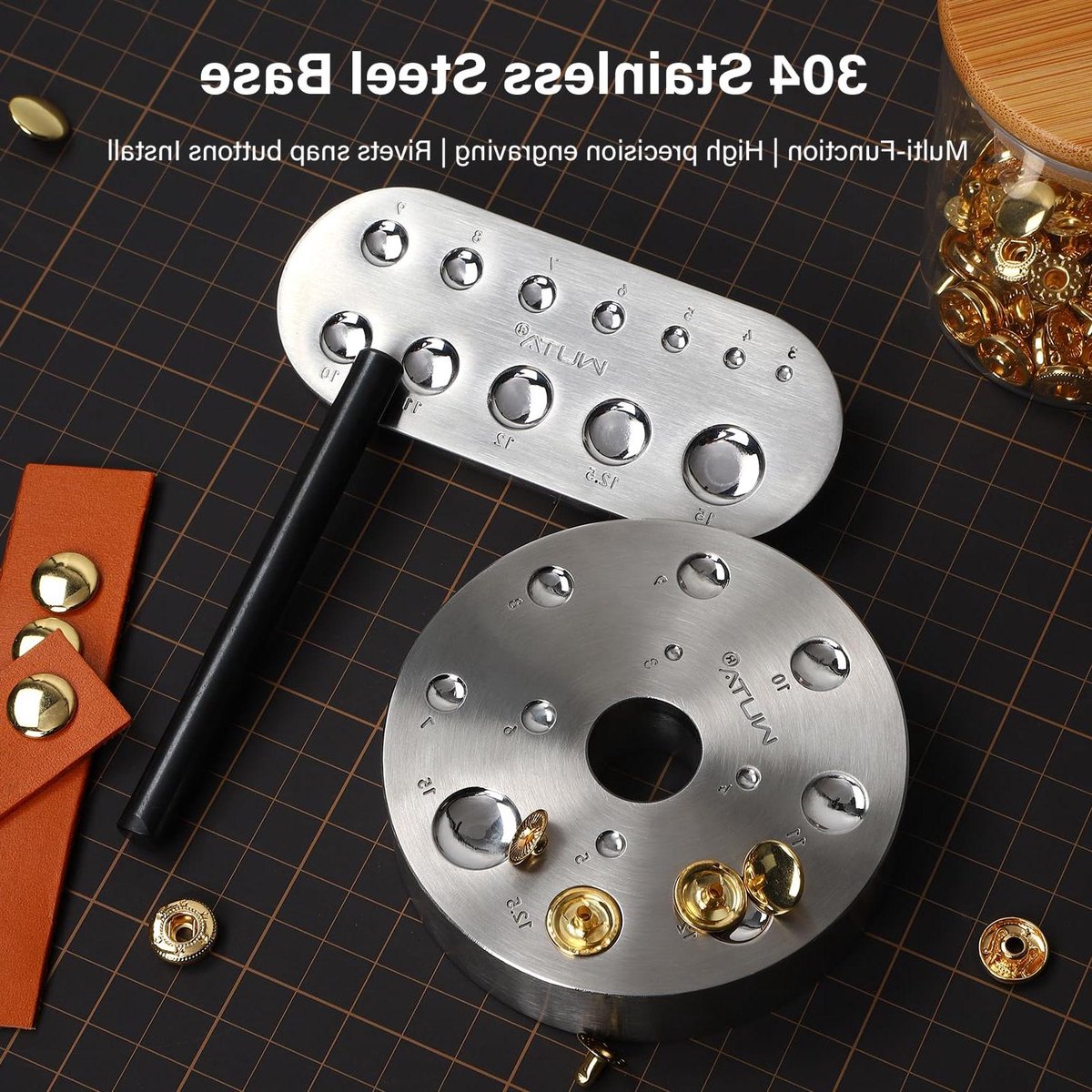 Klinknagels Instelbasis - Instelgereedschap Leder - Lederbewerking - Roestvrij Staal 304 - 12 x 5 x 2 cm - Zilver