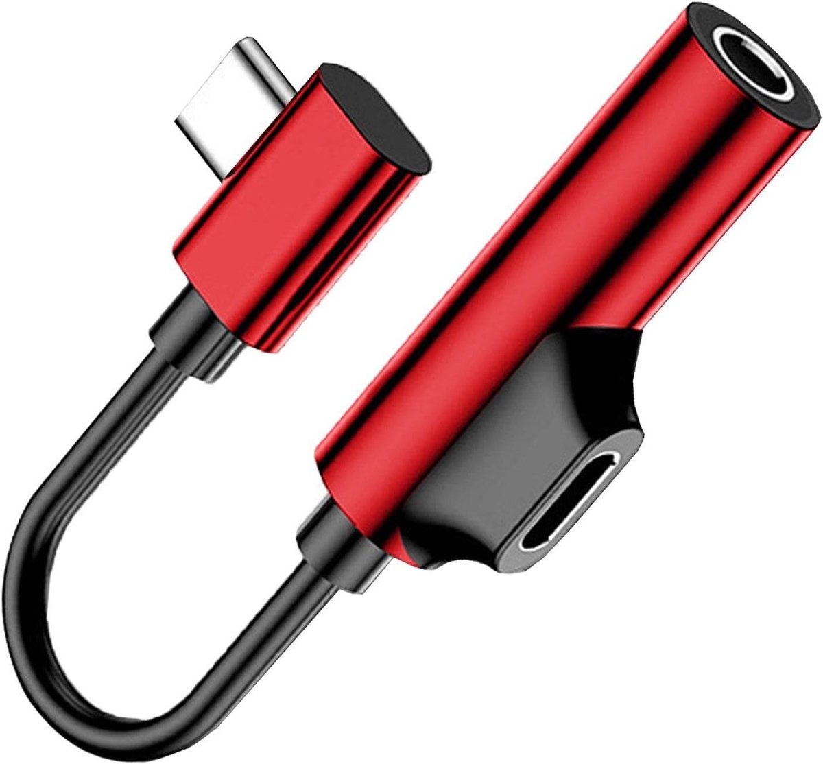 USB C Hoofdtelefoonadapter - Audio C-kabel - Muziek Luisteren - 2-in-1 Opladen - 117 cm - Rood