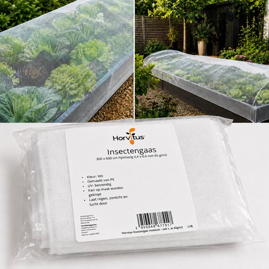 Horvitus® Insectengaas moestuin - ook tegen koolvliegen - fijnmazig 0.4x0.4 mm- 300x600 cm 65g/m2