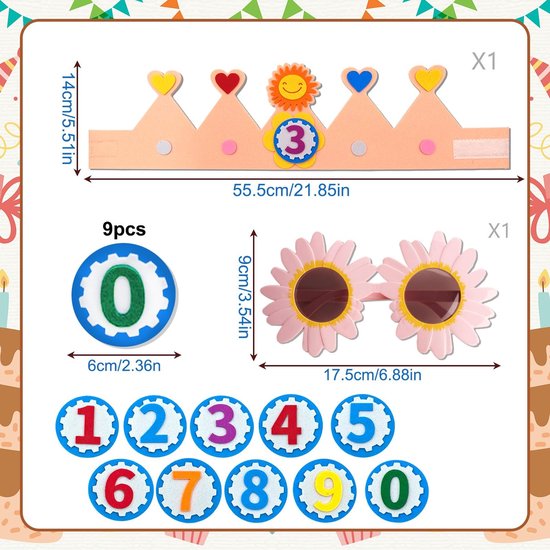 aladdien - Verjaardagscrown - Zonnebril voor Kinderen - Interchangeable Nummers - Verstelbare Hoed - Feestjes - Geschikt voor Kinderen - Kleur of mo... van Aladdien — afbeelding 3