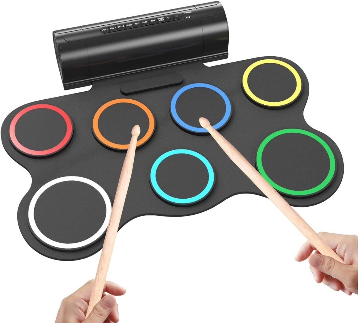 Fabono-Elektronisch Drumstel voor Kinderen & Beginners – Opvouwbare Elektrische Drumset met 7 Pads, Dubbele Speakers, Hoofdtelefoonaansluiting & Drumsticks – Draagbare E-Drums met Accu