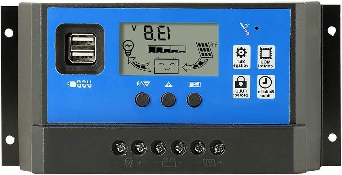 Intelligente Laadregelaar - PWM Controller - Zonne-energie Systeem - Dual USB Poort - 60 Ampère - Blauw