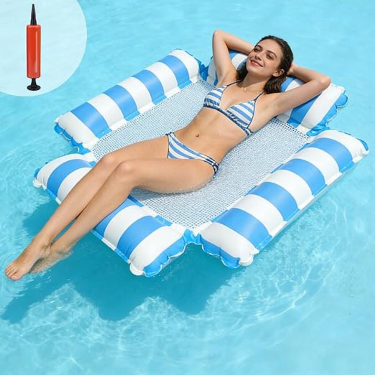 RWB® Waterhangmat - Waterhangmat Volwassenen - Luchtmatrassen Zwembad Lounge - Lichtblauw - 123cm x 120cm x 10cm