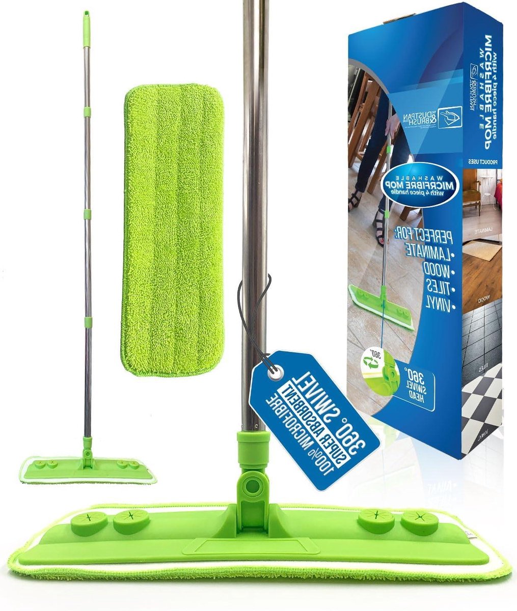 Microvezel Dweil - Schoonmaak Doek - Vloeren Reinigen - 360 graden Kop - 148 cm Handvat - Groen