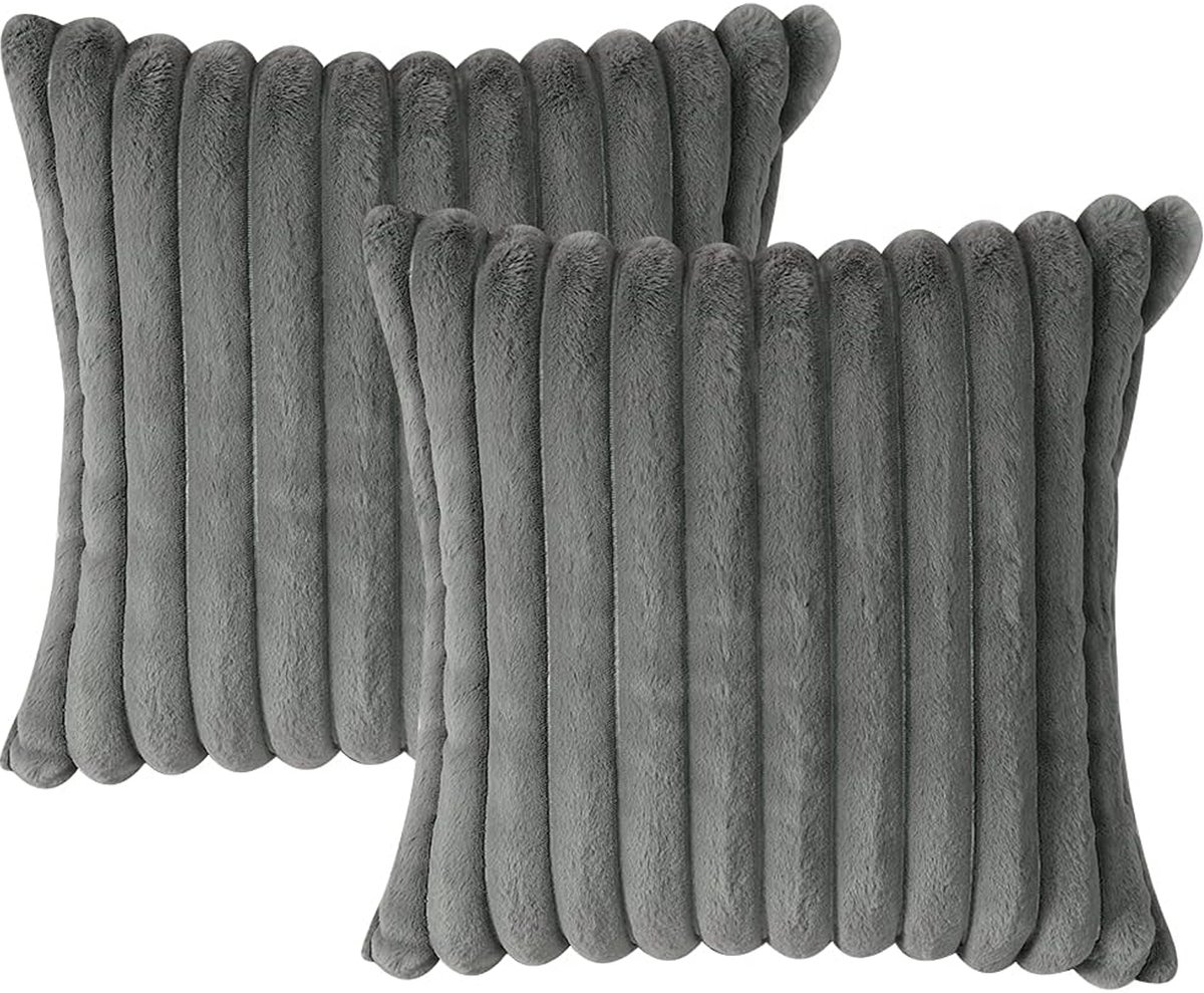 MODENUIT 2-Delige Sierkussenhoezen – Verborgen Rits – Pluche en Fluweel – Wit Zwart Lichtgrijs – Voor Bank en Bed