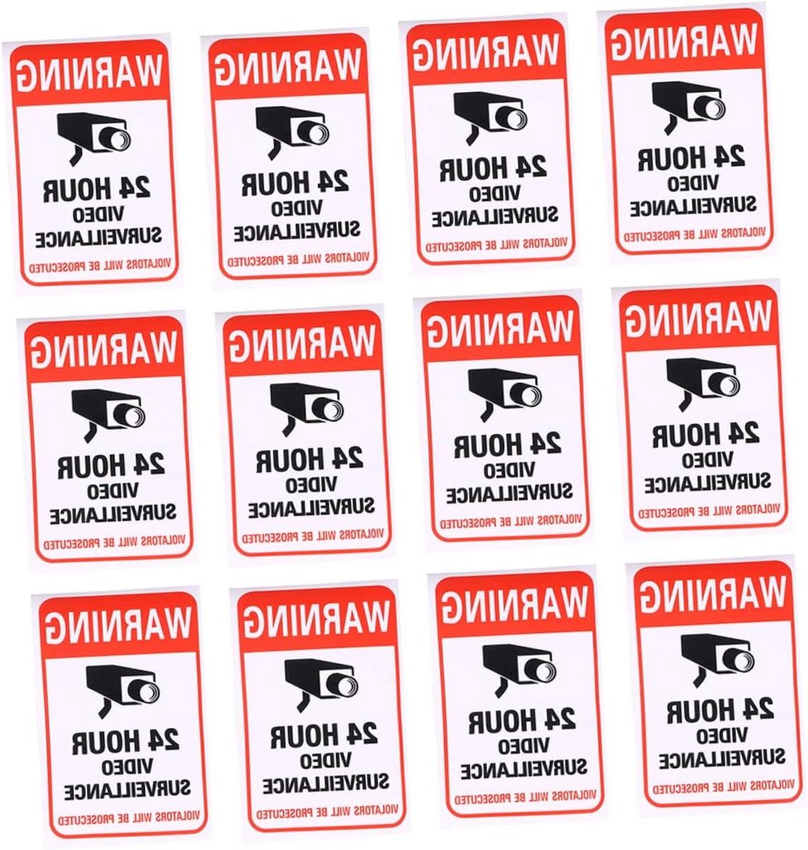 CCTV Stickers Waarschuwing - Bewakingsbord Video - Beveiliging Huis - Weerbestendig Zelfklevend - 20 Stuks - Zwart Rood